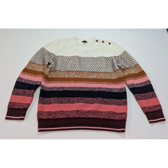 Talbots Sweaters - Talbots Sweater Womens XLP Multi-Color Striped Elbow Patch Knit Pullover